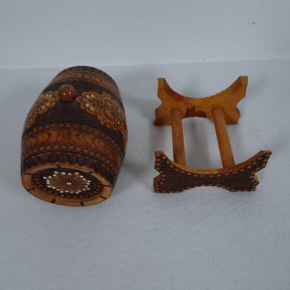 Vintage Wood Miniature Keg Decorative Handmade Beer Barrel & Stand Painted 70s - Picture 10 of 11
